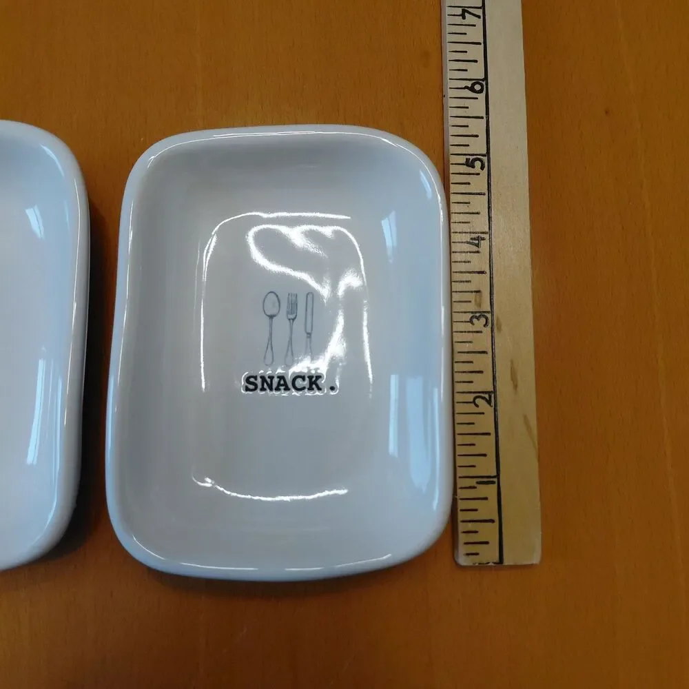 EUC Rae Dunn Set 3 Nibble Snack Munch Appetizer Plates White Ceramic Trays